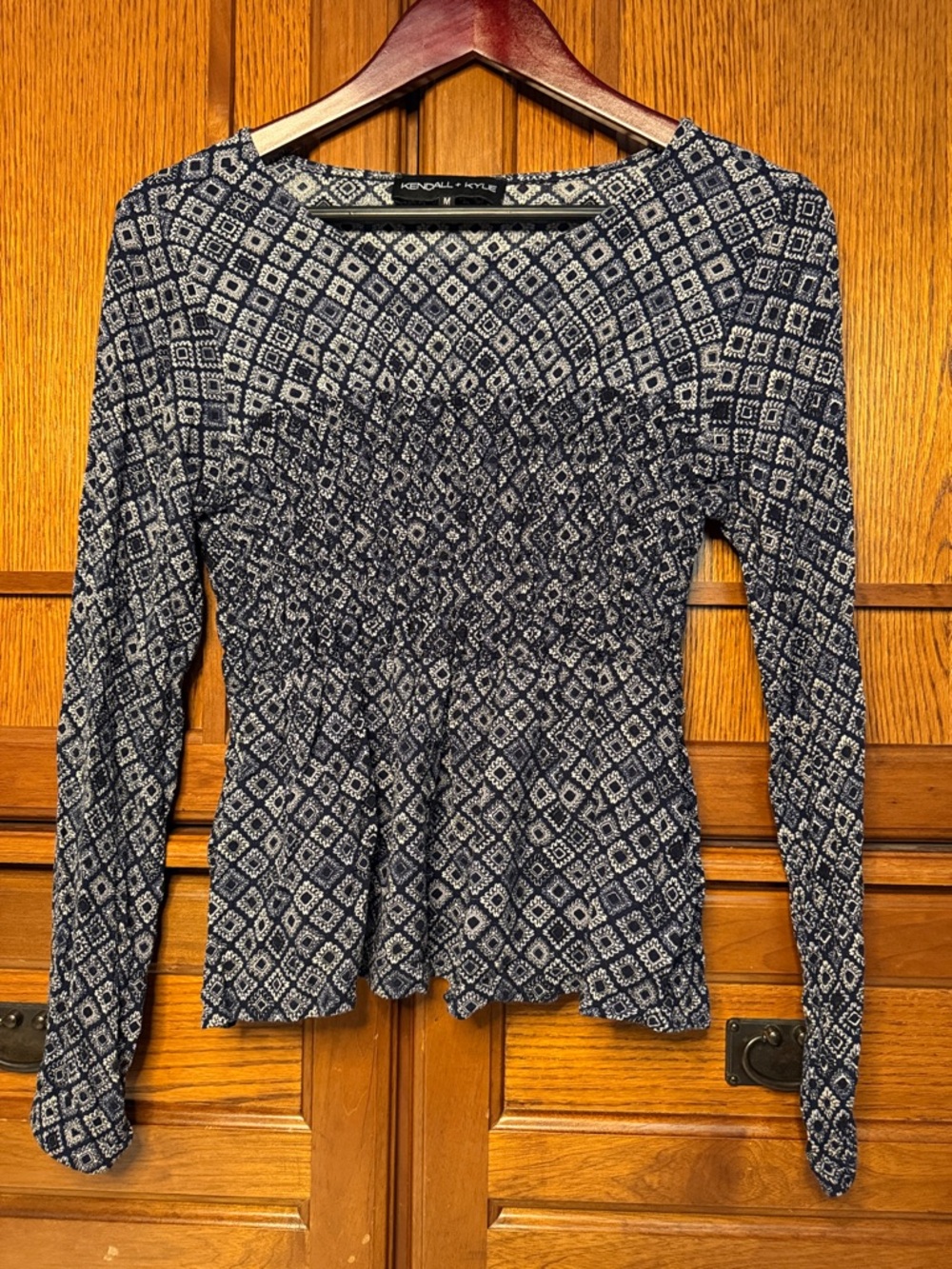 Kendall & Kylie Geometric Diamond Print Smocked Peplum Boho Indie